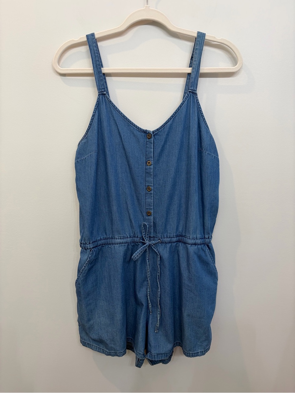 Old Navy Women's Size S Blue Denim Chambray Romper Sleeveless Button Front
